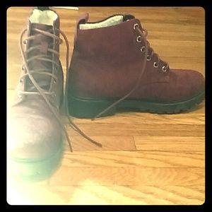 H&M maroon lace up suede boots